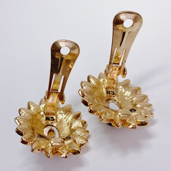 Vintage Arnold Scaasi Moghul Jewels Clip-On Earrings Signed Floral Red Cabochon - Picture 8 of 11